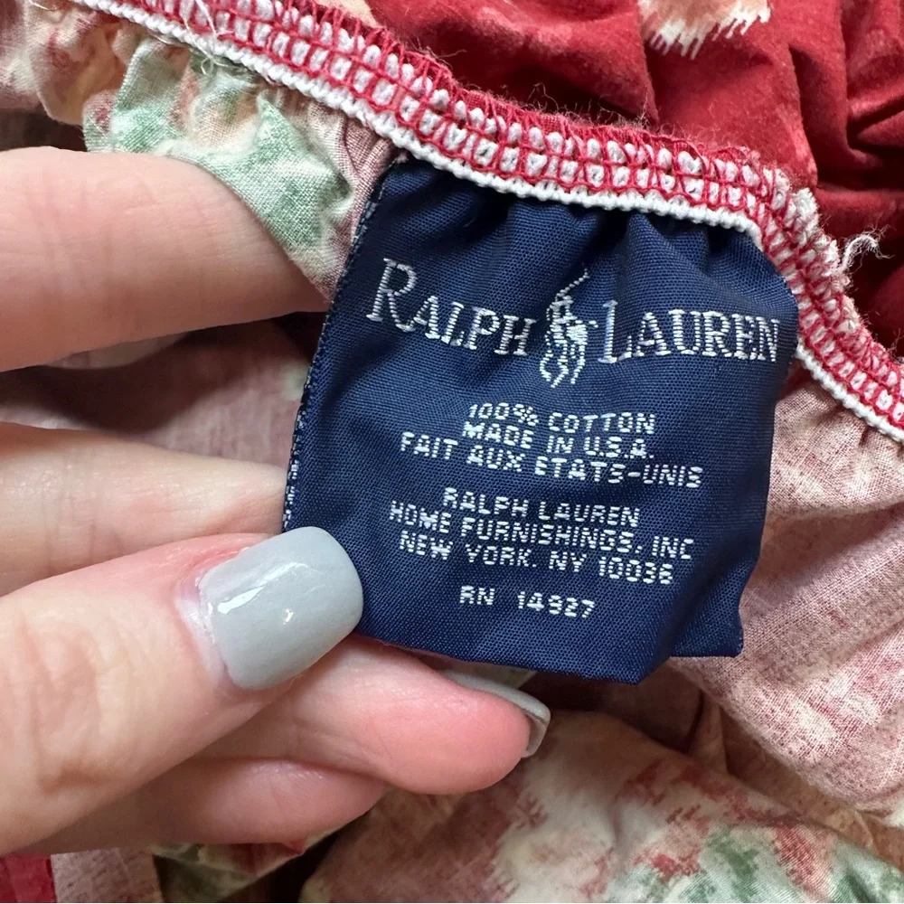 Ralph Lauren Elena Red Floral Full Deep Fitted Sheet 100% Cotton